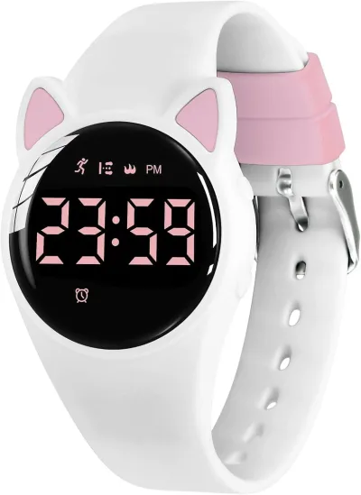 子供 デジタル腕時計 ウォッチ キッズ 充電式 活動量計 多機能防水 スポーツウォッチ 腕時計型 歩数計 距離 カロリー アラーム ストップウォッチ 日付表示 長持ちバッテリー 女の子 男の子 誕生日 入学祝い プレゼント (06-ホワイト)