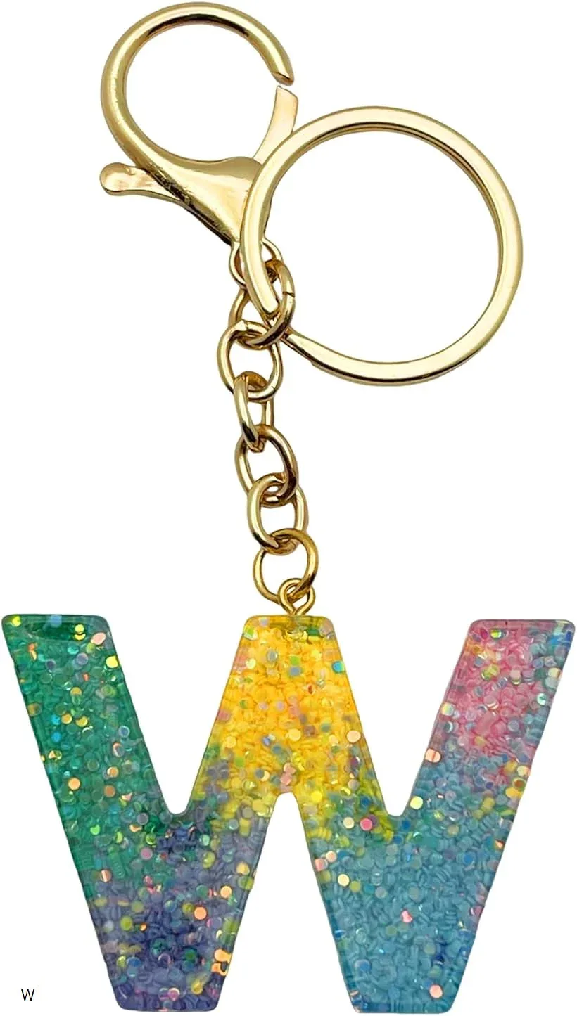 レインボー イニシャル アルファベット キーホルダー バッグチャーム (W)