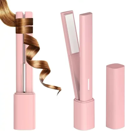 Innovative USB Powered Cordless Hair Iron, Ultra Mini, Ultra Light, Portable, 2WAY Curl, Straight, 180℃, Rapid Heating, Small, Compact, Easy to Carry, For Women, Men, Home, Commuting, Travel, Business Trips, Birthday Gifts (Pink)