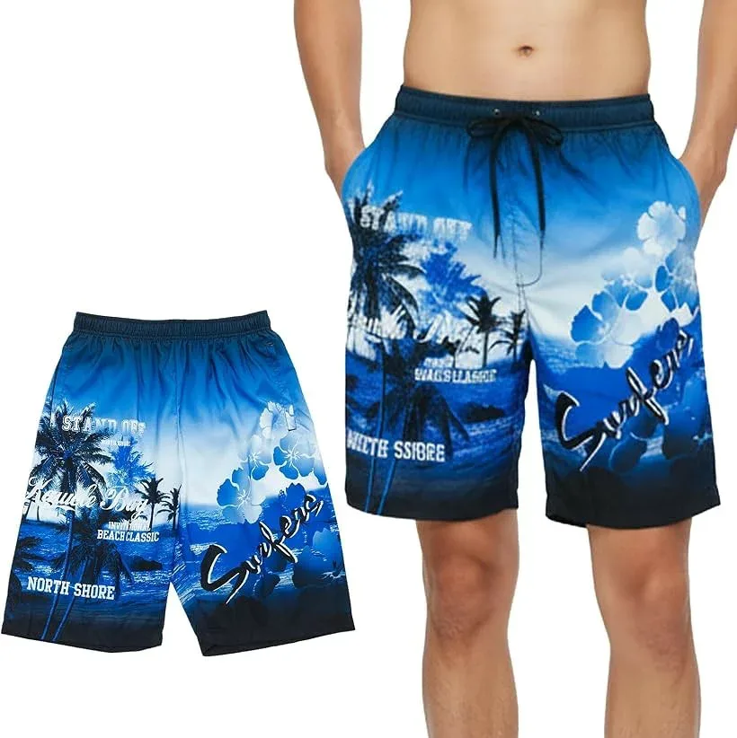 サーフパンツ メンズ スイムパンツ 海水パン 水着 海水パンツ 海パン ビーチ ハーフ スイムウェア 短パン メッシュインナー ポケット 速乾性 通気性 夏 (デザインE, LL)