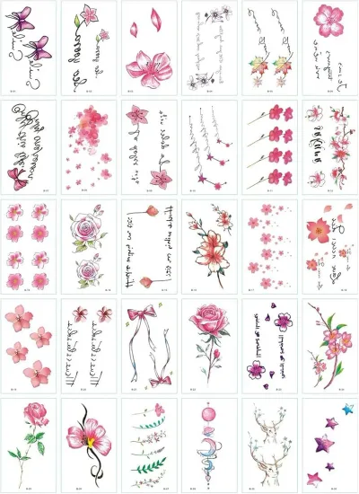 タトゥーシール 30枚セット ボディシール 消えるタトゥー 入れ墨シール 刺青 防水 長持ち 花 薔薇 文字 リボン 星 スター メンズ レディース 韓国 かわいい (マルチカラー, 6cmx10cm)