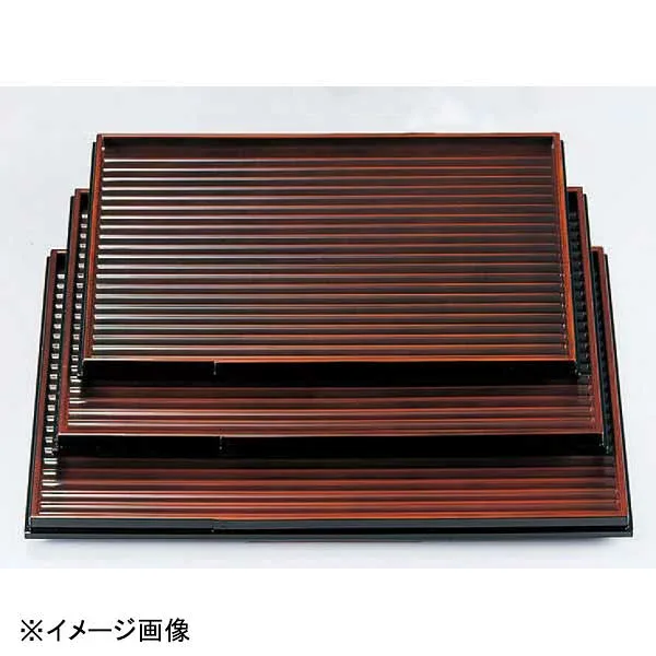 若泉漆器 カンナ目長角盆 尺3寸 栃研出し渕黒塗 B-6-29