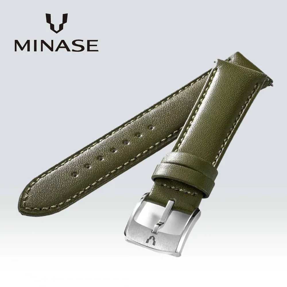 【創業97年正規店】ミナセ MINASE マスタークラフト MASTER CRAFT M3 スムース牛革 M3-VOL20-18 純正 ストラップ バンド ワンタッチ 美錠 簡易着脱 工具不要 アクセサリー メンズ 腕時計 オリーブ11 日本製 正規品 送料無料