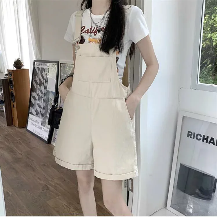レディース オーバーオール オールインワン ショートパンツ サロペットパンツ ショートパンツ ゆったり 無地 半ズボン 短パン ワイドパンツ サスペンダー ジーパン ジーンズ 体型カバー ボトムス カジュアル 美脚 普段着 かわいい