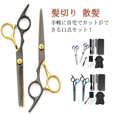 散髪 セット 11点セット はさみ セット ハサミセット カット すきバサミ セニング シザース 散髪セット スキバサミ 散髪ケープ クリップ ケース付き ヘアカット セルフカット 髪切り ウィッグはさみ 美容師 プロ用 家庭用 子供 初心者 ペット用