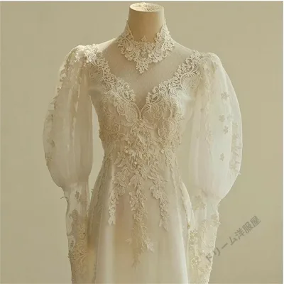 ホワイト ウェディングドレス ウエディングドレス 総レース 長袖 Aライン ロングドレス トレーン ファスナータイプ xs〜xxl Wedding Dress お花嫁 結婚式 旅行撮影演出 レディースウェディングドレス エレガント パーティードレス