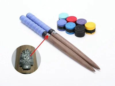 Free shipping Taiko no Tatsujin Maibachi/Indigo/Skull emblem/Grip with 7 colors (red, yellow, black, purple, sky, indigo, blue) Black walnut/Black walnut/Walnut/Roll specification/Taper processing/Arcade game/wii//Easy to grip grip/Dong, continuous hits, high scores/Roll/Beginners to advanced users