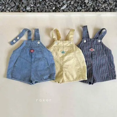 オーバーオール キッズ 男の子 女の子 ベビー デニム 短丈 春夏 カジュアル 無地 コットン 軽量 アクティブ 普段使い レジャー 遊び着