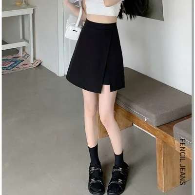 スカートパンツ レディース ハイウエスト スリム見せ ぽっちゃり対応 大きめサイズ ブラック 秋 サイドスリット 快適 ストレッチ タイトシルエット 普段使い ファッション
