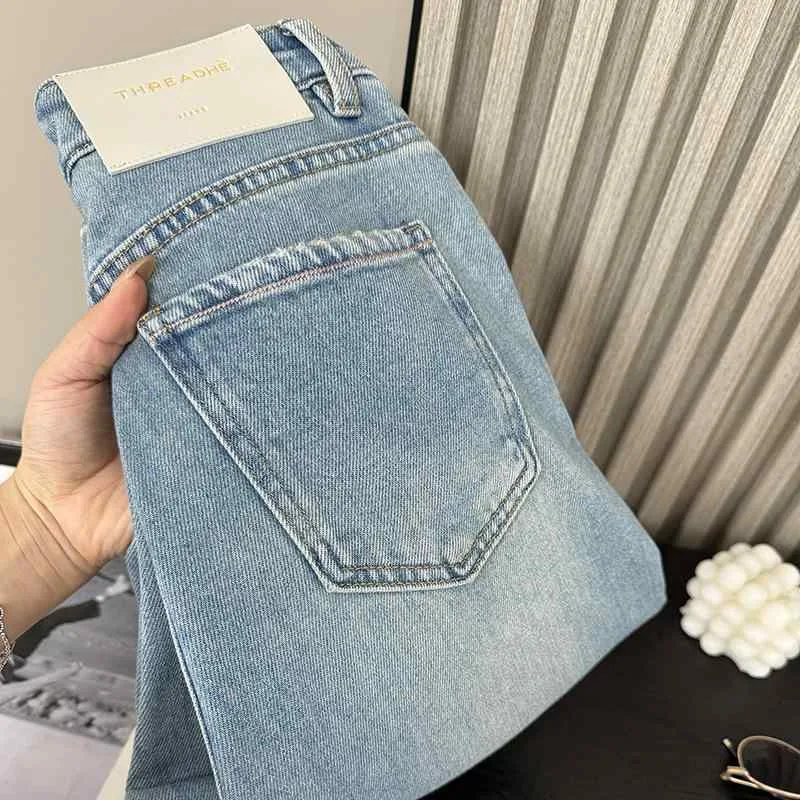 デニムパンツ レディース ハイウエスト 脚長効果 スリムストレート ロング丈 再生繊維 柔らか素材 快適 伸縮性 カジュアル 普段使い 通勤対応 軽量 吸湿速乾