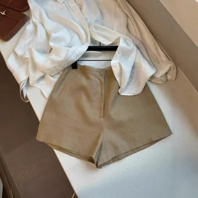 レディース ショートパンツ カーキ 麻 コットン 夏 薄手 高級感 スリムフィット 修身 スタイリッシュ 軽量 外出着 普段使い