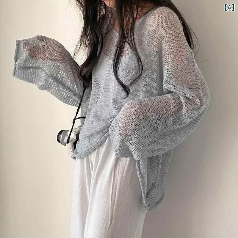 レディース 春夏 UVカット 透けニット 薄手 長袖 ゆったりシルエット カーディガン トップス 吸湿速乾 軽量 接触冷感