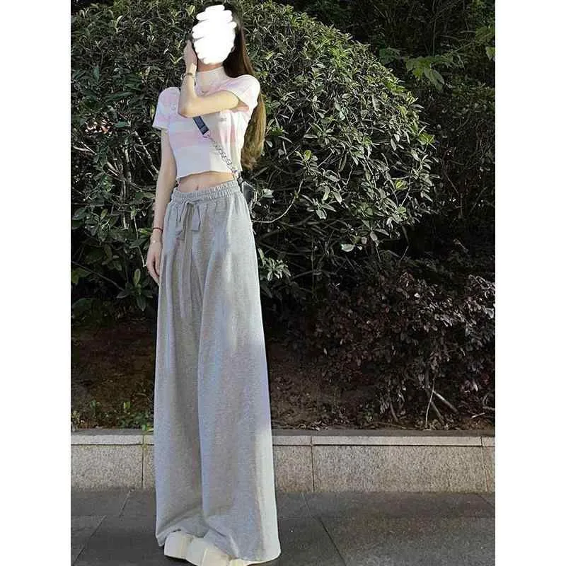 Women's Wide Leg Pants Retro Gray High Waist Slim Line Loose Straight Long Length Casual Sports Everyday Use Comfortable Lightweight