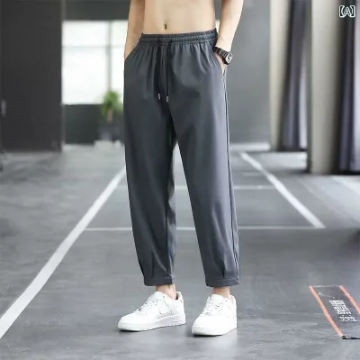 Men's Pants, Summer, Cool to the Touch, Straight, Wide Leg, Quarter Length, Thin, Loose, Quick Drying, Sports, Casual, Pants, Lightweight, Moisture Absorbent, Daily Use
