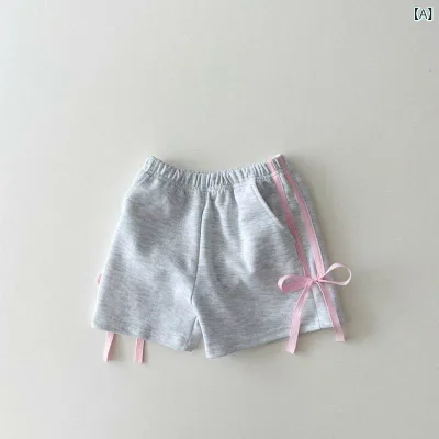 女の子用 夏 短パン 蝶結び カジュアル 海辺 おしゃれ スタイリッシュ 軽量 コットン素材 ビーチウェア キッズファッション