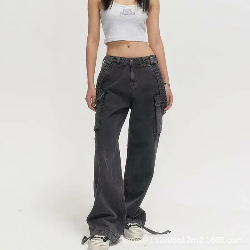 パンツ レディース ワイドレッグ 迷彩 ワークパンツ 取り外し可能 サスペンダー ビンテージ加工 カジュアル ストリート ミリタリー スタイル ゆったりシルエット アウトドア 普段使い ボトムス