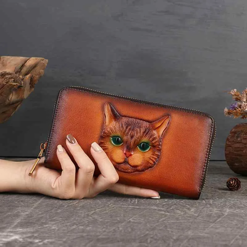 レディース 大容量 長財布 猫柄 押し花 多カードスロット ジッパー 付き ハンドバッグ 日常使い 軽量 収納 ポーチ 形状 コンパクト 女性用 バッグ
