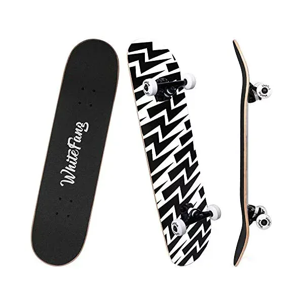 スケートボード スケボー コンプリート キッズ ユース 子供 練習 直輸入 海外モデル WhiteFang Skateboards for Beginners, Complete Skateboard 31 x 7.88, 7 Layer Canadian Maple Double Kick Concave Standard and Tricks Skateboards for Kids and Beginners