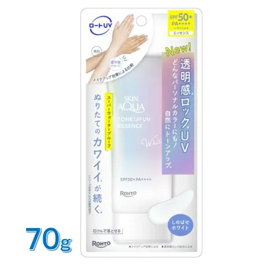 ロート 製薬 スキンアクア トーンアップ UV エッセンス ホワイト 70g 日焼け止め UV カット 透明感 PF50+/PA++++ しのばせホワイト コントロールウォータープルーフ こころときめくサボンの香り