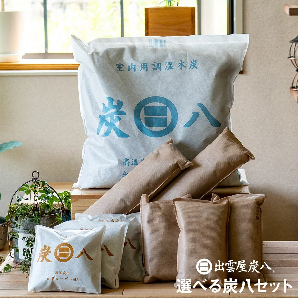 【炭八レビュー特典あります】炭八セット 梅雨対策 湿気取り 除湿剤 脱臭 消臭 除湿対策 湿気対策 4種類組み合わせセット 調湿木炭 繰り返し使える 大袋 室内 押入れ タンス 小袋 乾燥材 下駄箱 車内 湿気とり 衣替え 天然素材 2026 夏 日本製 国産 出雲屋