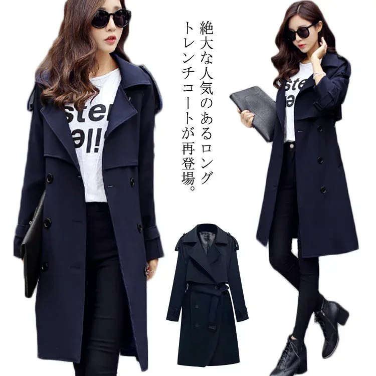 ミディアム丈 トレンチコート コート アウター スプリングコート レディース ベルト付き ロングコート 無地 トレンチ 春服 通勤 トレンド 春物