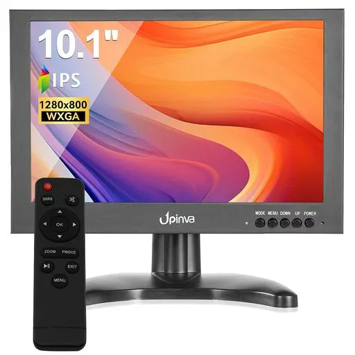 Upinva 10インチ IPS モニター 1920x1200 (16:10) - HDMI/VGA/AV/BNC マルチ入力、金属製筐体、リモコンとスピーカー付き(PC、セキュリティカメラ、ゲーム用)