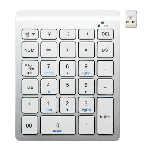 ミヨシ MCO Windows用 ワイヤレステンキー 2.4GHz接続 5列・28キー アイソレーション式 シルバー TEN24G01/SL