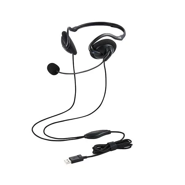 ELECOM エレコム PC機器 ヘッドセット ネックバンド 有線 両耳 USB 折りたたみ式 軽量 黒 HS-NB06UBK