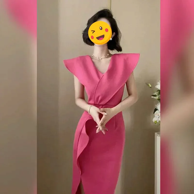 Dress Women's French Sleeve V Neck Short Sleeve Long Dress Maxi Dress Calf Length Tight A Line High Waist Waist Mark Slit Skirt Party Dress For Invitations After-Party Classy Elegant Pretty Feminine Four