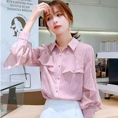 シャツ レディース トップス シフォン ブラウス 長袖 襟付き プルオーバー チュニック カットソー 春夏秋 20代 30代 40代 オフィスカジュアル 通勤 事務服 仕事 ビジネス きれいめ 上品 快適 軽量 伸縮性 通気性
