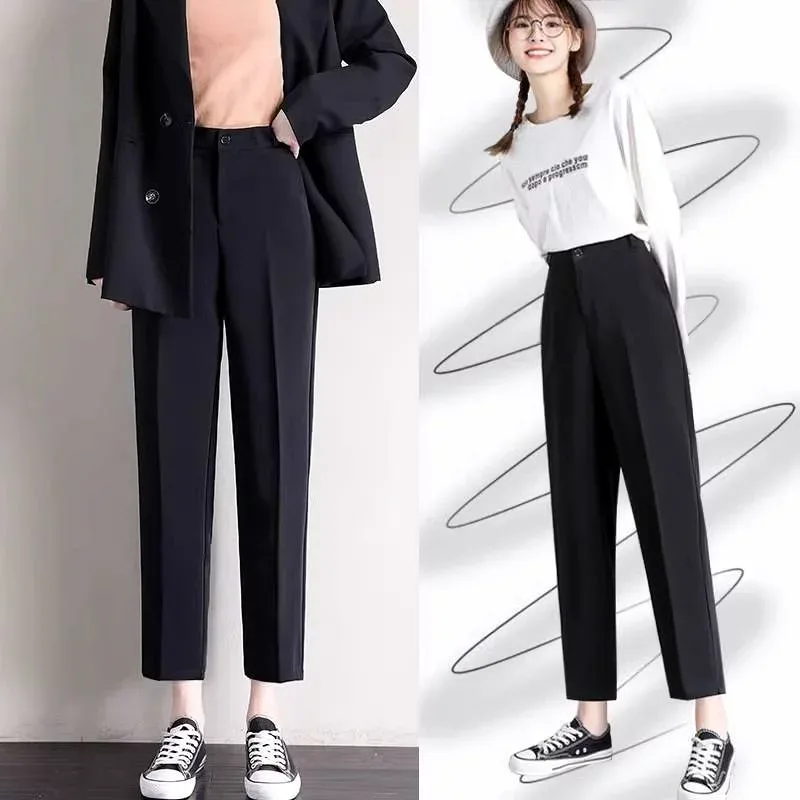 スラックス レディース 黒 春秋 ストレートパンツ ハイウエスト 美脚 大きいサイズ クロップドパンツ カジュアル スリムパンツ