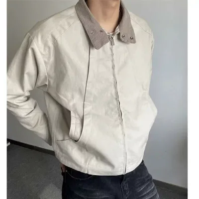 レザージャケット メンズ 春秋 立ち襟 フェイクレザー PUレザー ブルゾン 短丈 ライダースジャケット ワークジャケット 高級感 デザイン 異素材 切り替え アウター モード系 カジュアル ストリート おしゃれ