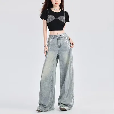 ワイドデニムパンツ レディース ハイウエスト テンセル ジーパン ジーンズ 体型カバー 梨形体型 着痩せ 美脚 脚長 垂れ感 ロング丈 フルレングス 美シルエット ルーズ カジュアル デイリー お出かけ 普段使い 春 秋 ブルー