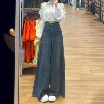デニムパンツ レディース ジーパン ワイドパンツ ジーンズ 体型カバー 高腰 骨格ウェーブ 薄手 夏 涼しい 接触冷感 ゆったり 美脚 脚長 10代 20代 30代 普段使い お出かけ 旅行 レトロ