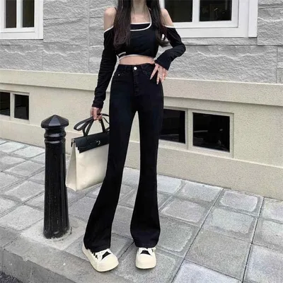 デニムパンツ レディース ハイウエスト ジーンズ ジーパン 伸縮 ストレッチ スリム フィット ストレート ベルボトム ブーツカット 微喇 脚長 美脚 着痩せ 小さいサイズ カジュアル 旅行 お出かけ 青 ブルー 春 夏 秋 冬