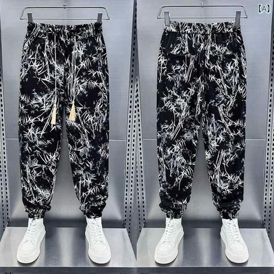 Casual Pants, Men's, Spring, Summer, Cool Touch, Cool, Sweat Absorbent, Quick Drying, Sarouel Pants, Easy Pants, Quarter Length, Tapered Pants, Elastic Waist, Thin, Loose, Large Size, Bottoms, Everyday Use, Travel, Black, White, 20's