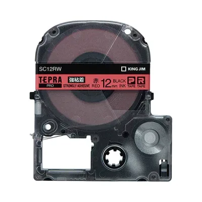 (まとめ) キングジム テプラ PRO テープカートリッジ 強粘着 12mm 赤/黒文字 SC12RW 1個 【×5セット】