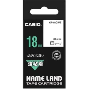 (まとめ) カシオ CASIO ネームランド NAME LAND 強粘着テープ 18mm×5.5m 白/黒文字 XR-18GWE 1個 【×10セット】