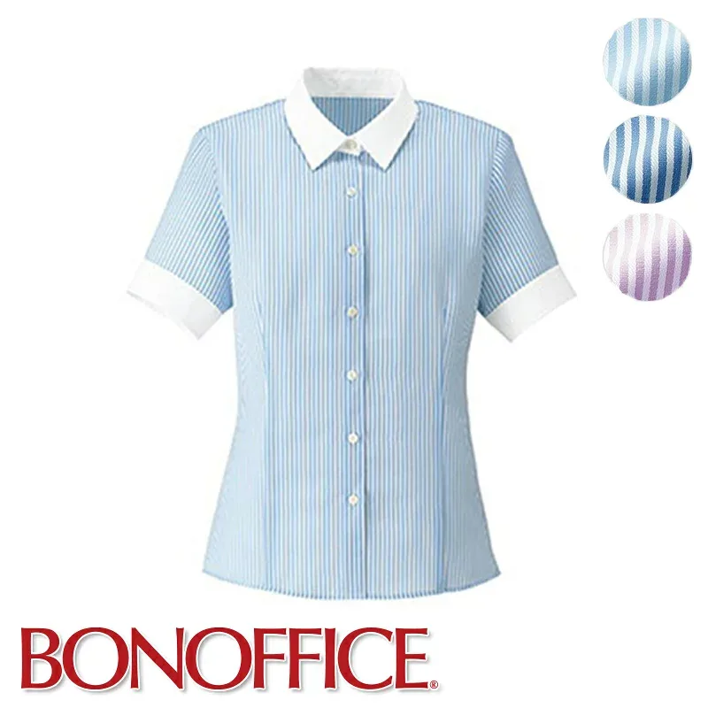 【特価】 事務服 半袖ブラウスRB4555 ロンドンストライプフォーマル BONOFFICE ボンオフィス BONMAX ユニフォーム【返品交換不可】 フォーマル 受付 制服 ユニフォーム