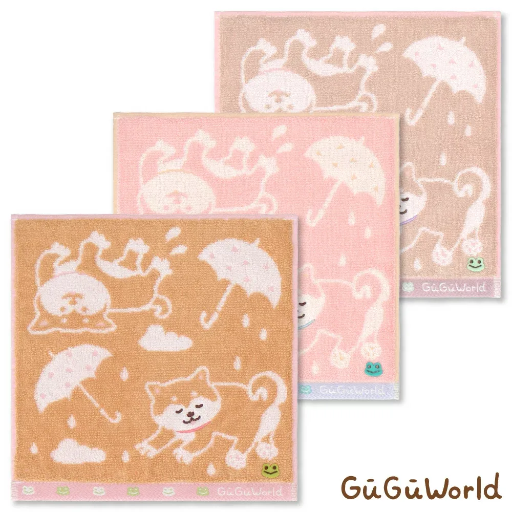 【グーグーワールド 】 タオルハンカチ 25cm×25cm 雨の日の柴犬【2026SS】【 ミニタオル ギフト プチギフト 引越 挨拶 内祝 お礼 お返し 退職 異動 入園 日本犬 豆柴】