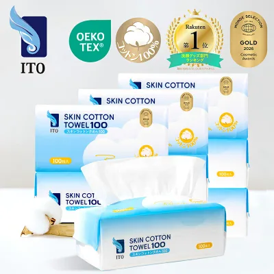 ITO プレミアム コットン100% 100枚入x9袋セット スキンコットンタオル 使い捨てタオル ディスポタオル フェイスタオル コンパクト 洗顔 化粧 メイク落とし クレンジング コットン 手拭き クレンジングタオル 摩擦レス 肌荒れ対策 敏感肌