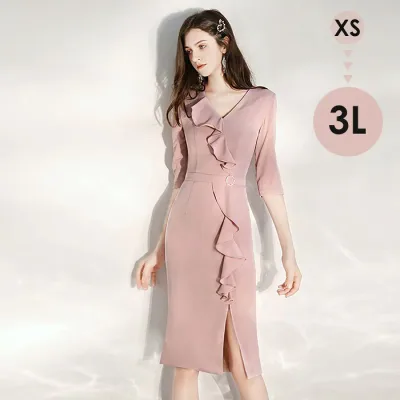 パーティードレス ロング 結婚式 韓国 大人 ピアノ 発表会 膝丈 演奏会 ピンク パーティードレス ワンピース フォーマルドレス イブニングドレス 20代 30代 40代 袖あり 成人式 高校生 中高生 卒業 同窓会 お呼ばれ 演奏会用ドレス 二次会 フォーマル 披露宴