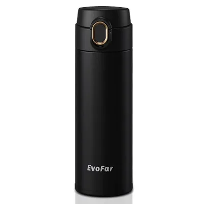 500ml 水筒【 保冷 保温 漏れ防止 】真空断熱 ワンタッチステンレスマグボトル おしゃれ 携帯 軽量 洗浄ブラシ付き(ブラック)