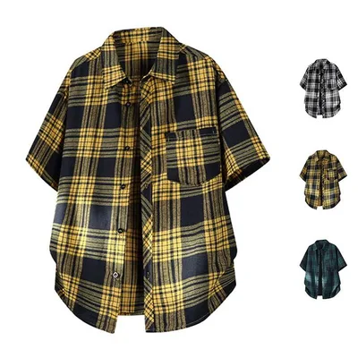 半袖シャツ メンズ カジュアルシャツ トップス チェックシャツ 五分袖シャツ 通気 お兄系 夏服 涼しい 大きいサイズ