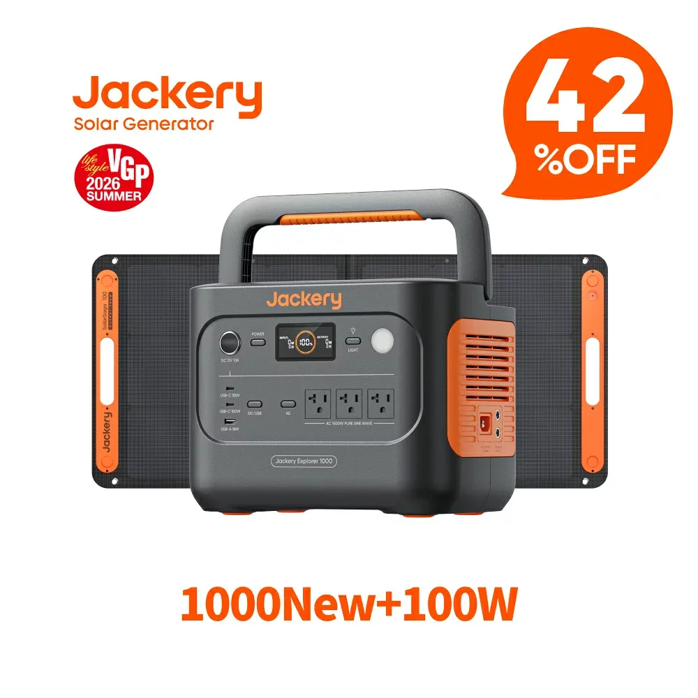 【クーポン利用で89,668円 8/24 20:00から】Jackery Solar Generator 1000 New 1070Wh 100W ポータブル電源 ソーラーパネル セット リン酸鉄 長寿命 バッテリー 定格1500W コンパクト 急速充電 アウトドア 防災 車中泊 UPS機能 太陽光発電 ジャクリ