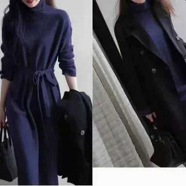 【楽天スーパーSALE】ニットワンピース レディース 30代 40代 秋冬 フリンジ 膝丈 きれいめ 長袖 セーター風 通勤 着痩せ
