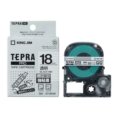 キングジム PRO テープカートリッジ 強粘着ラベル (18 幅/透明テープ/黒文字) KING JIM TEPRA(テプラ)PROシリーズ ST18KW