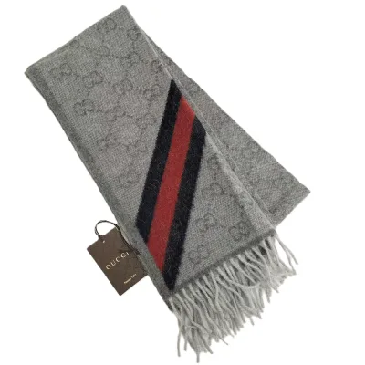 【中古】GUCCI マフラー GG柄 ウール アルパカ グレー系 570603