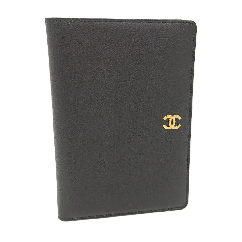 【中古】CHANEL 二つ折り財布 コンパクトウォレット レザー ブラック