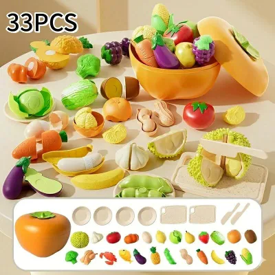33pcs おままごと セット 野菜 果物 皮むき 食べ物 切るおもちゃ マジックテープ 収納ボックス付き 柿型ケース 知育玩具 はじめてのおままごと ごっこ遊び キッズ 3歳 4歳 5歳 男の子 女の子 誕生日 プレゼント 入園祝い ギフト